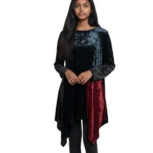 IC Connie K Velvet Tunic Top Asymmetrical Whimsigoth Art to Wear Med  Colorful